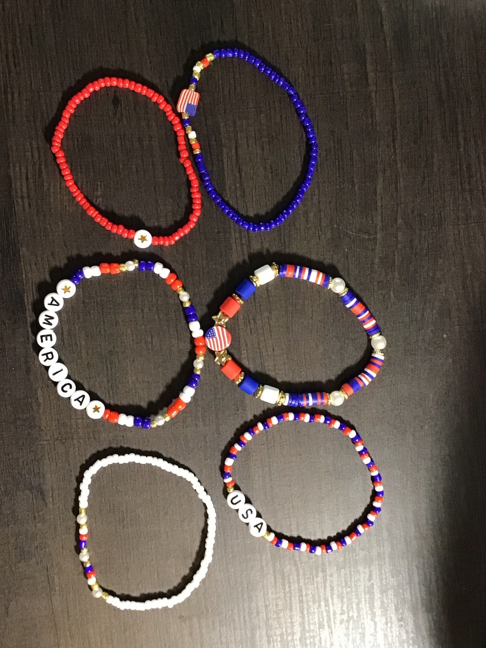Patriotic Red White Blue Beaded Bracelet Set